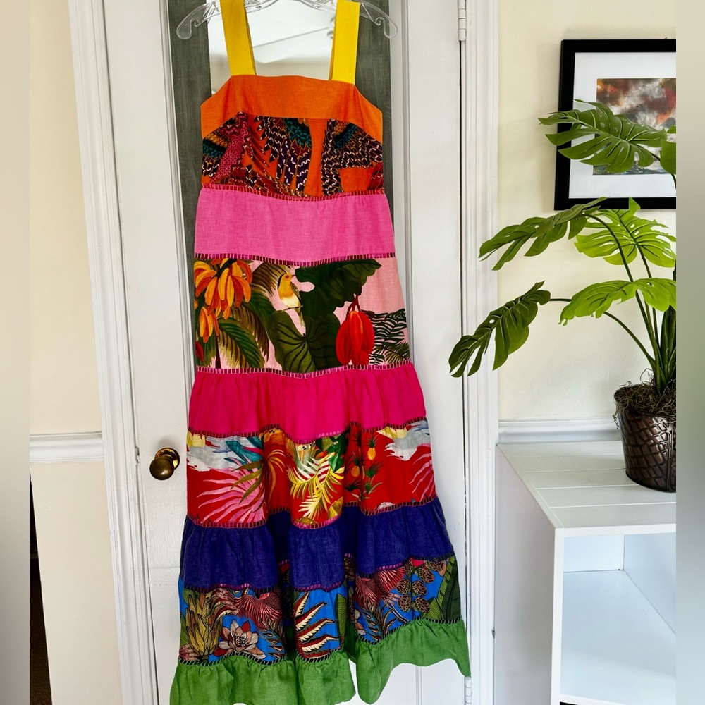Farm Rio Rainbow Mixed Prints Maxi Dress Tropical Boho Gypsy - Picture 7 of 14